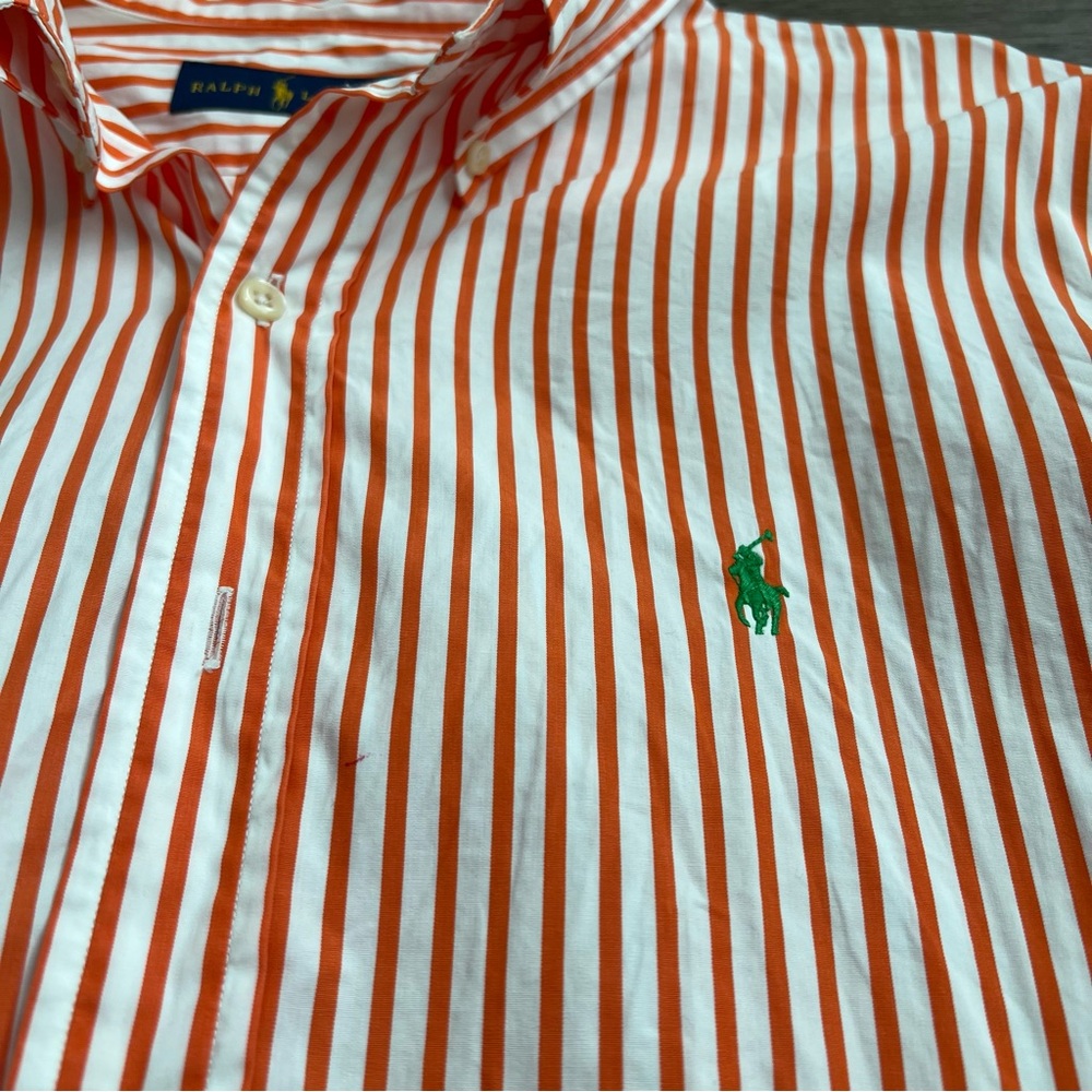 Polo Ralph Lauren Men’s Striped Button Down Dress Shirt Size Large Orange White - Picture 2 of 6